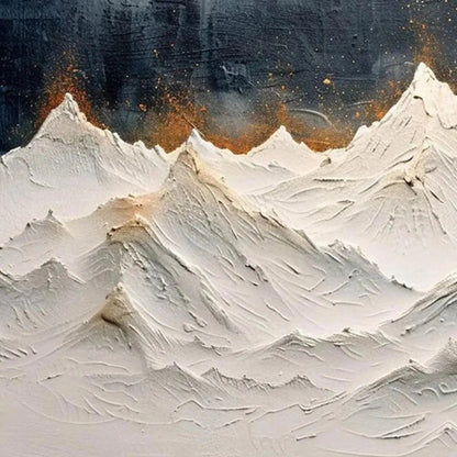 Snowy Peaks hand-painted white and gold textured mountain landscape painting rolled canvas option