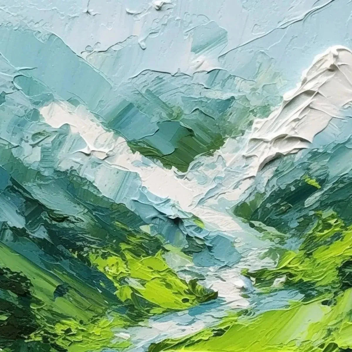 Emerald Valley hand-painted emerald green and ivory textured abstract mountain painting rolled canvas option
