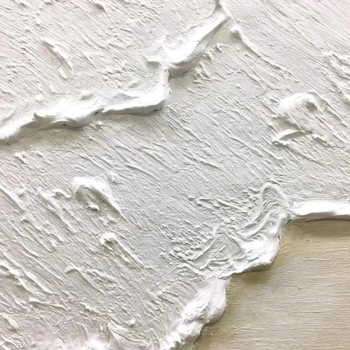 White Wave hand-painted white and beige textured ocean wave painting shown with black frame