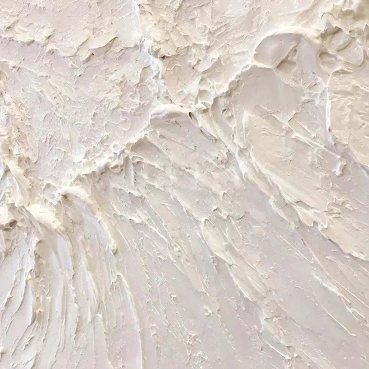 White Sands hand-painted white and soft beige textured coastal abstract painting shown with black frame