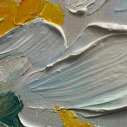 White and Beige Floral Impasto Painting – White Blossoms