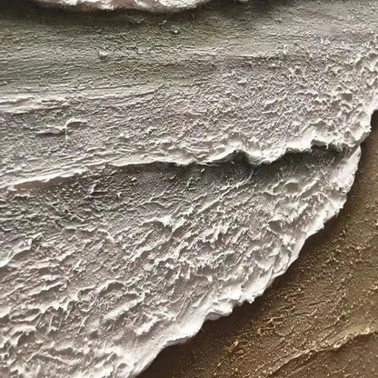 Serene Shore hand-painted beige and ivory textured coastal landscape painting shown with wood frame