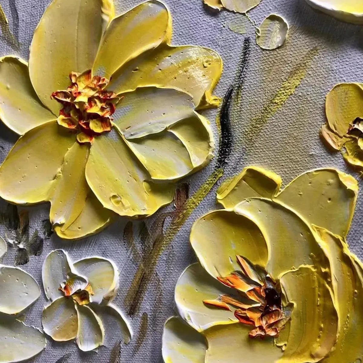 Gold and Yellow Sunflower Impasto Painting – Golden Sunflowers