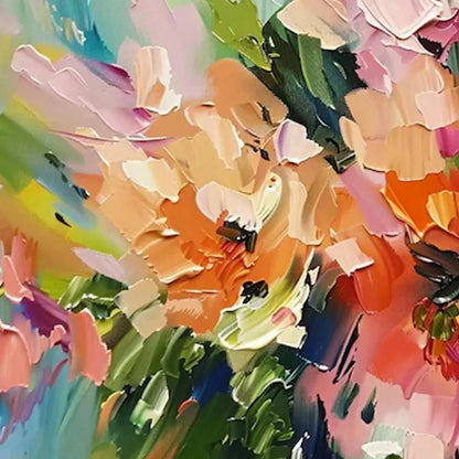 Orange and Pink Floral Impasto Painting – Blushing Blooms