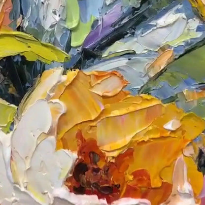 Yellow and Pink Floral Impasto Painting – Summer Bloom