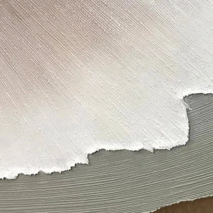 Earth Tones hand-painted white, beige, soft grey and earth brown textured coastal landscape painting shown with black frame