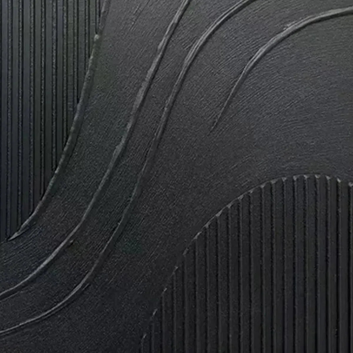 Black Wabi-Sabi Abstract Textured Oil Painting – Black Textured Curves