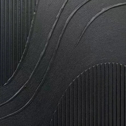 Black Wabi-Sabi Abstract Textured Oil Painting – Black Textured Curves