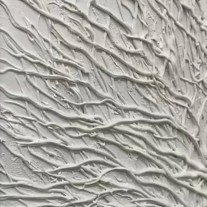 White Wabi-Sabi Tree Textured Oil Painting – White Textured Tree