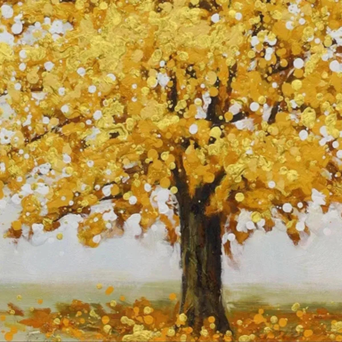 Golden Majesty hand-painted gold and ivory textured tree painting shown with gold frame
