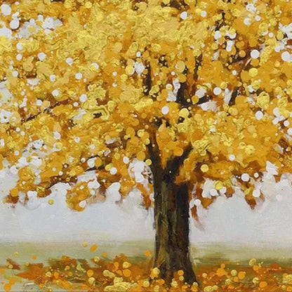 Golden Majesty hand-painted gold and ivory textured tree painting shown with gold frame