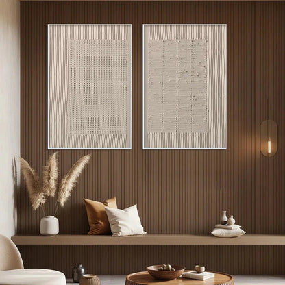 Beige Wabi-Sabi Abstract Textured Oil Painting – Textured Grid Duo