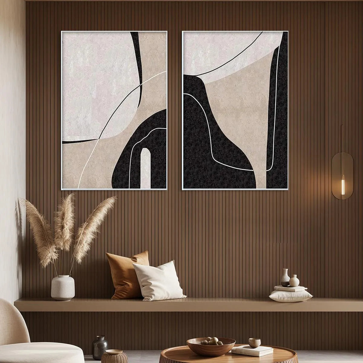 Abstract Minimalist Diptych – Wabi-Sabi Geometric Oil Painting, view 4