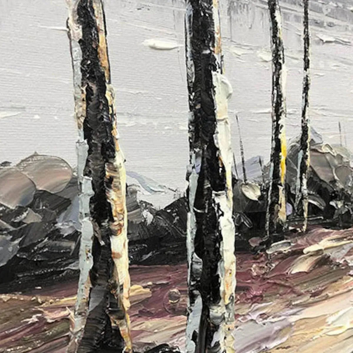 Serene Waters hand-painted ocean blue and green textured forest landscape painting shown with wood frame