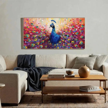 Tree Oil Painting with Bird Wall Art – Majestic Peacock
