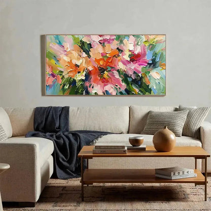 Orange and Pink Floral Impasto Painting – Blushing Blooms