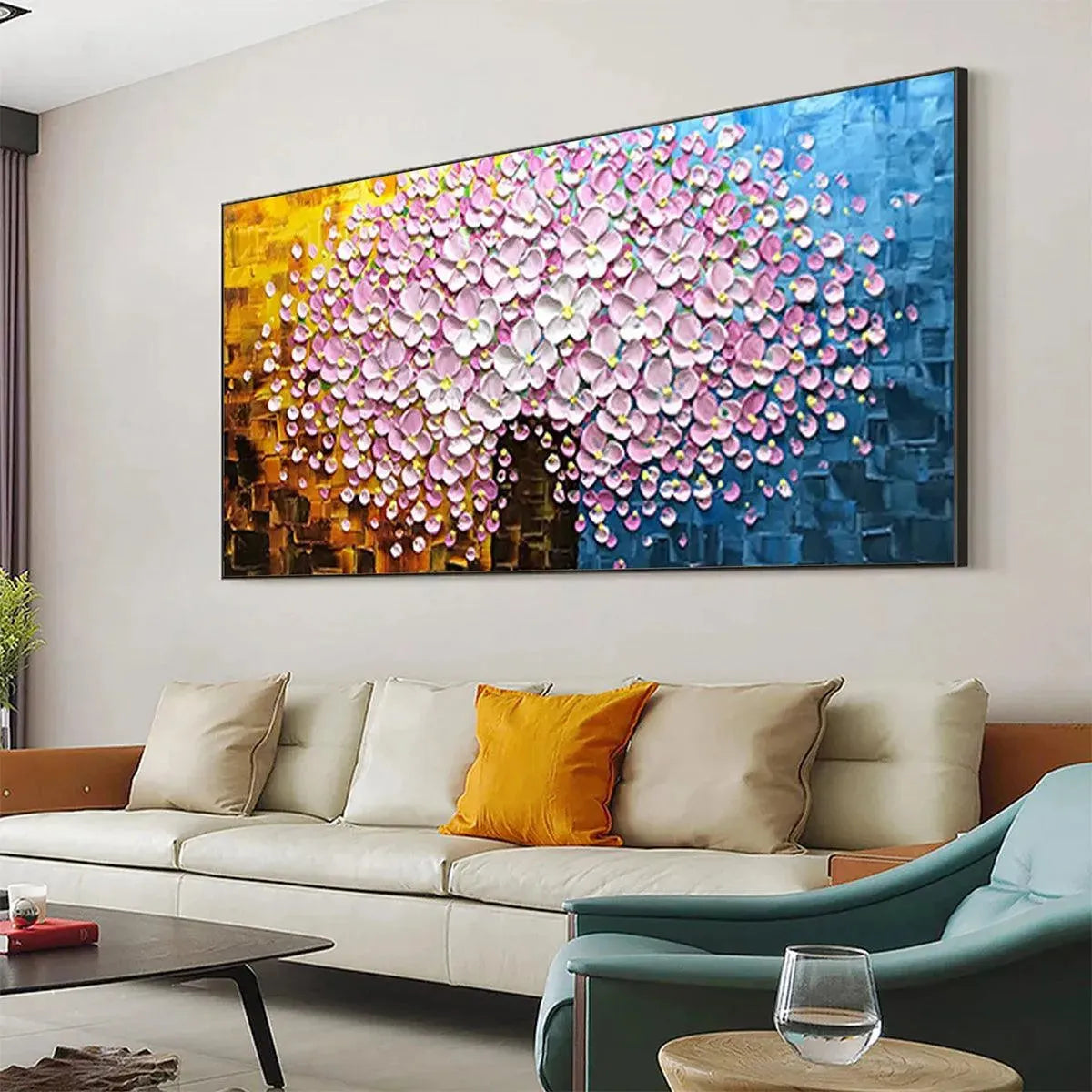 Pink and White Floral Impasto Painting – Pink Blossom Dream