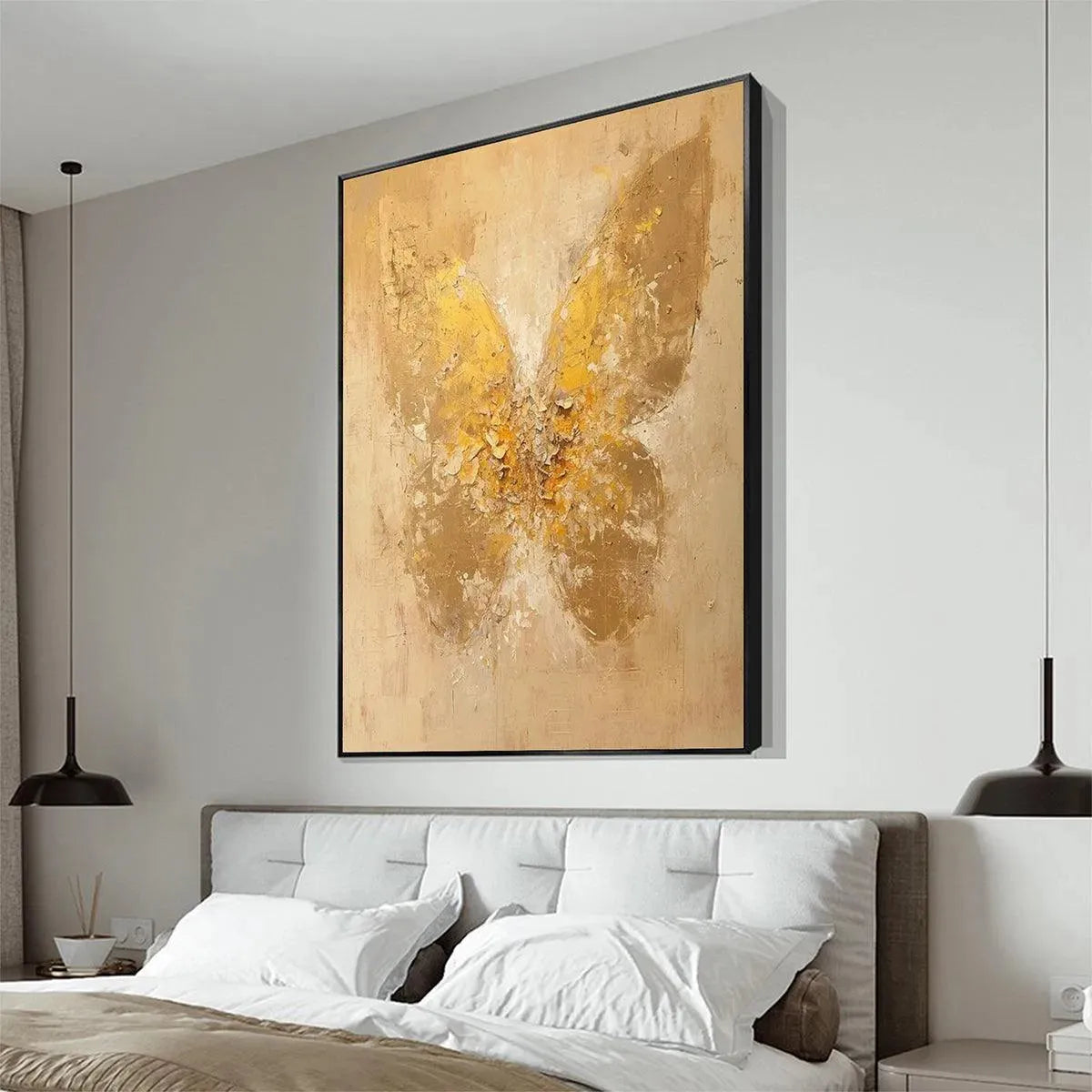 Gold and Beige Butterfly Textured Oil Painting – Golden Wings