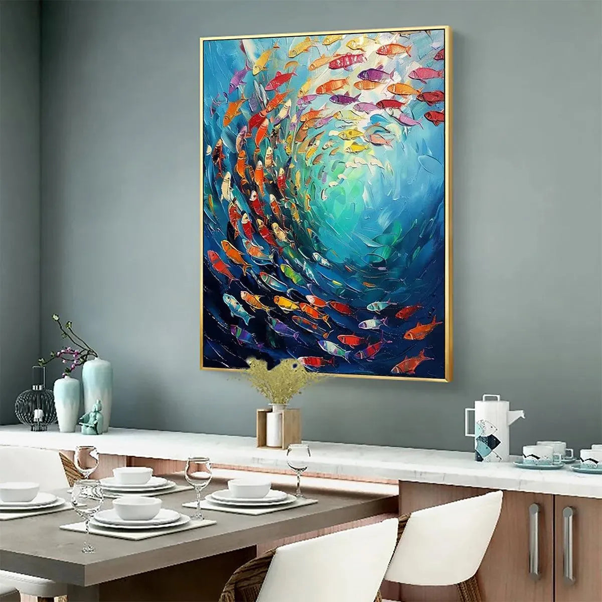 Colorful Animal Oil Painting – Whirlpool Of Fish