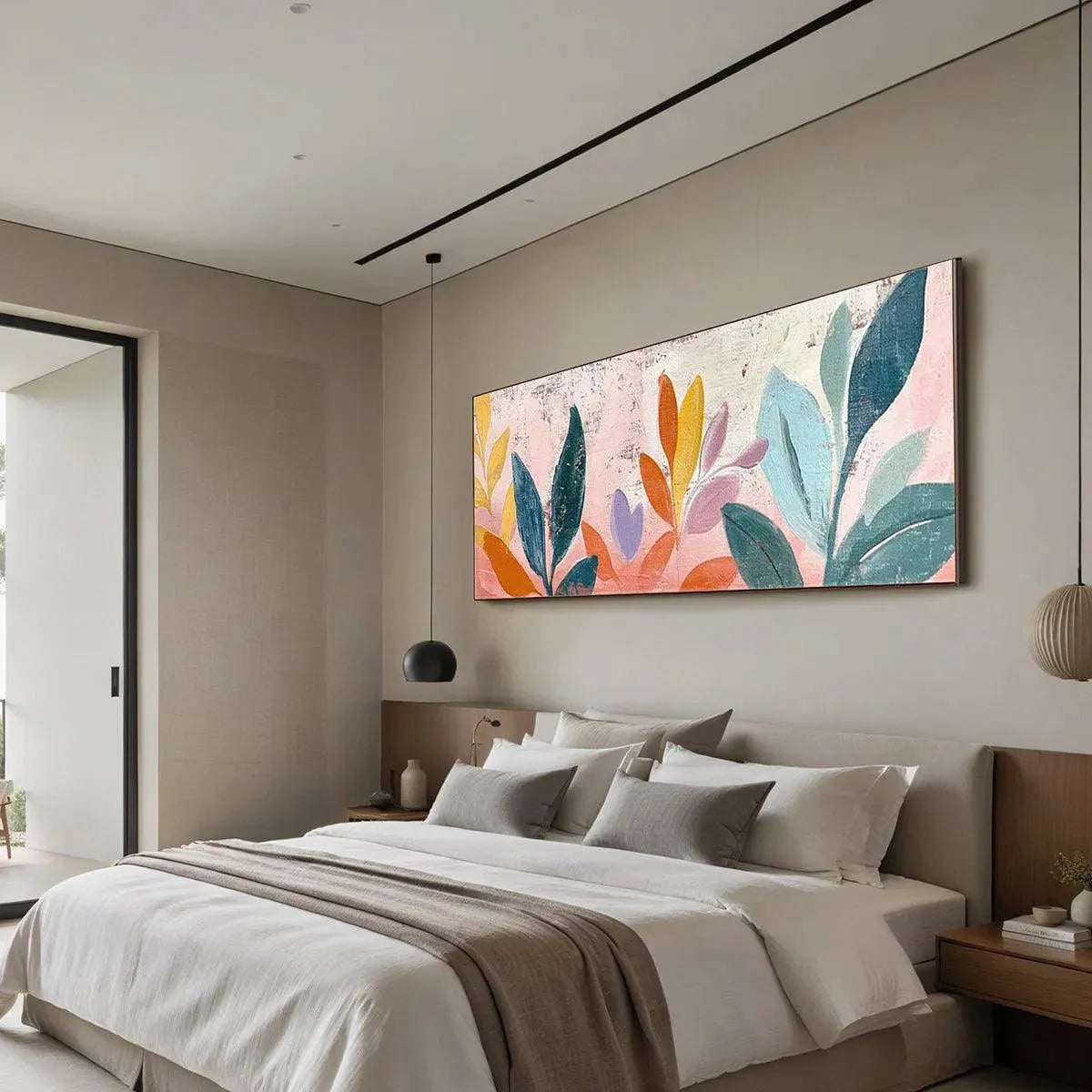 Hand-Painted Floral Wall Art – Pastel Botanical Panoramic
