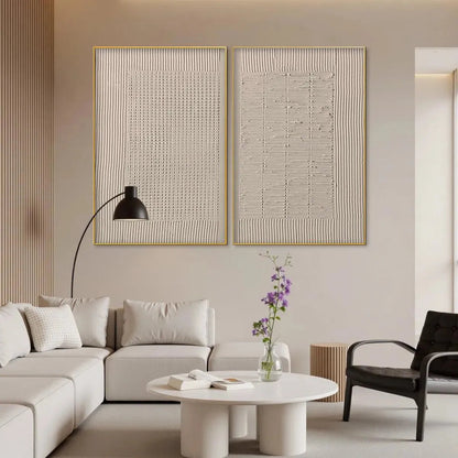Textured Grid Duo – Wabi-Sabi Abstract Oil Painting, view 5