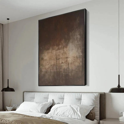 Brown Wabi-Sabi Abstract Textured Oil Painting – Dark Brown Textured Abstract