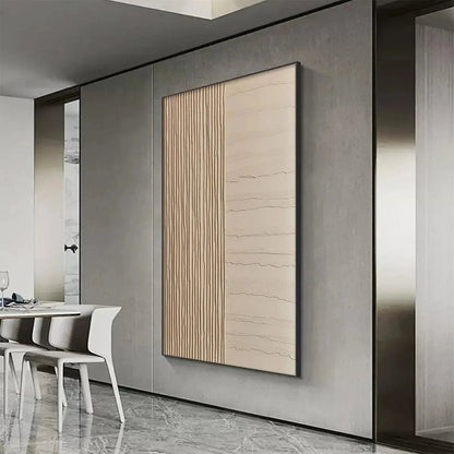 Beige Wabi-Sabi Abstract Textured Oil Painting – Textured Beige Lines