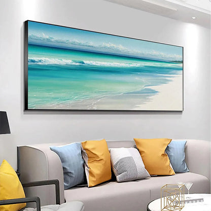 Turquoise Dream hand-painted turquoise and ivory textured seascape painting shown with white frame