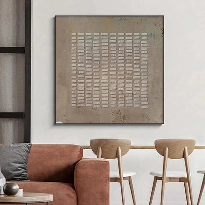Beige Wabi-Sabi Abstract Textured Oil Painting – Textured Beige Grid