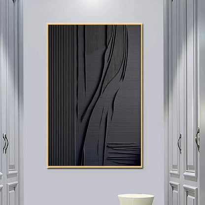 Black Textured Lines And Curves – Wabi-Sabi Abstract Oil Painting, view 2