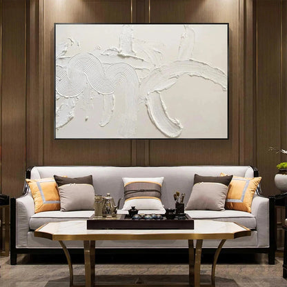 White Wabi-Sabi Landscape Textured Oil Painting – White Textured Abstract