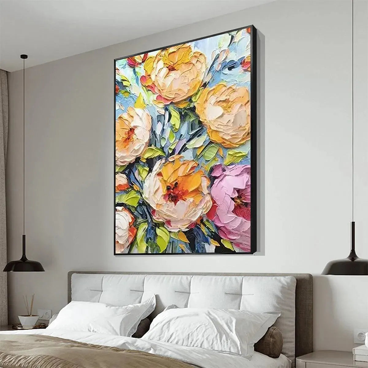 Yellow and Pink Floral Impasto Painting – Summer Bloom