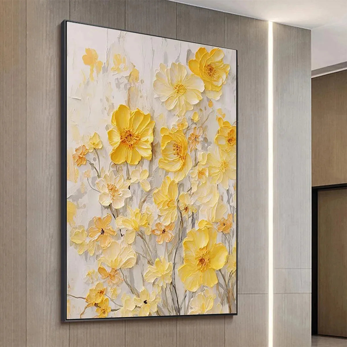 Gold and Yellow Sunflower Impasto Painting – Golden Sunflowers