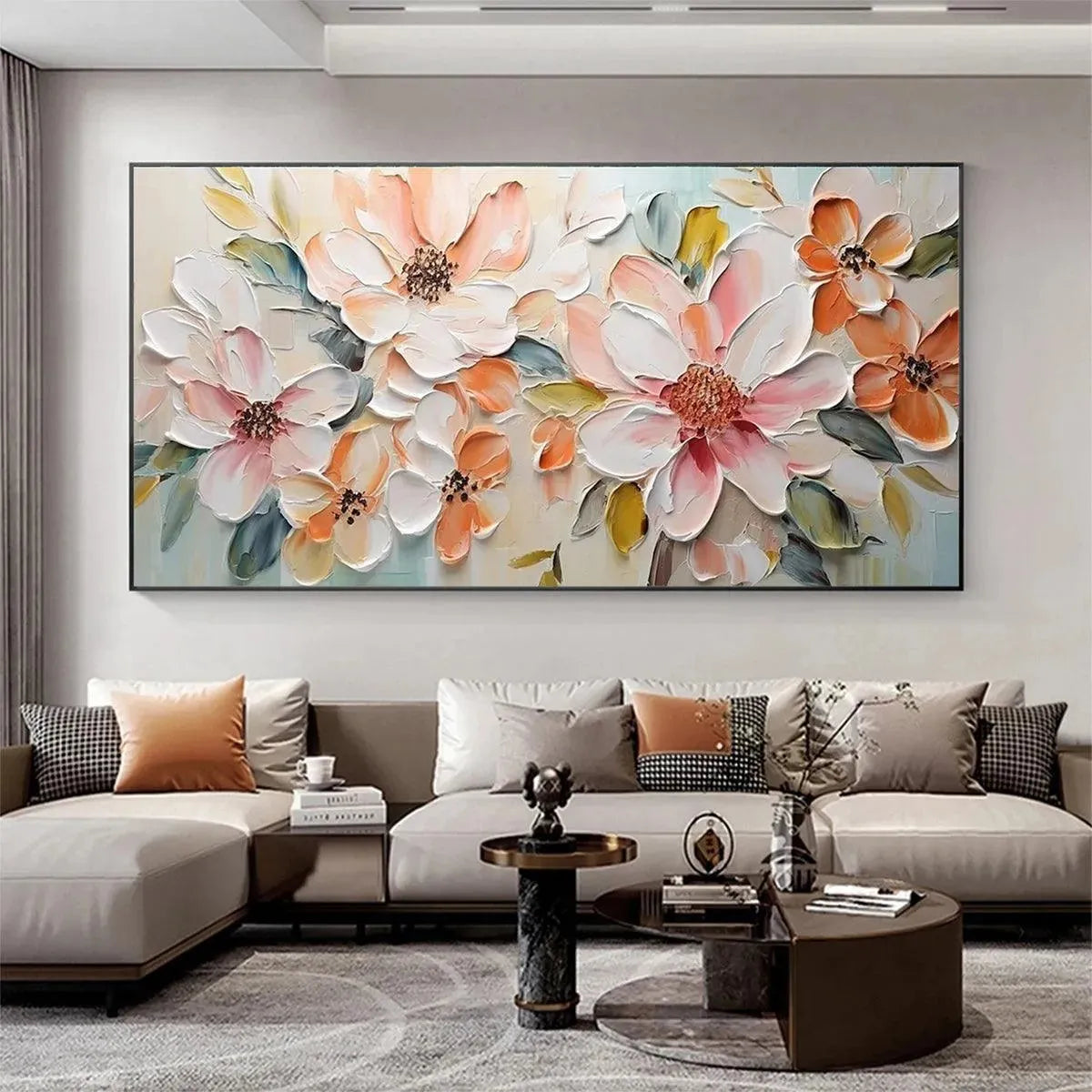 White Floral Impasto Painting – Peach Blossom