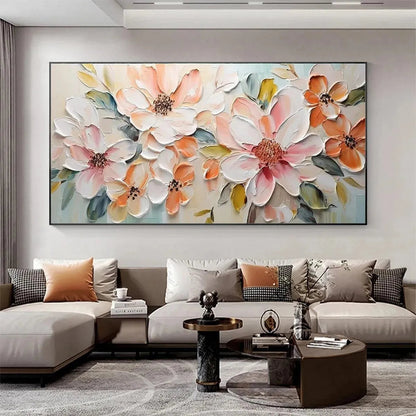 White Floral Impasto Painting – Peach Blossom