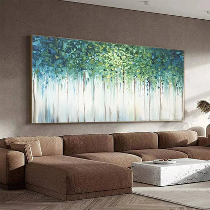 Blue and Emerald Abstract Forest Painting – Emerald Forest