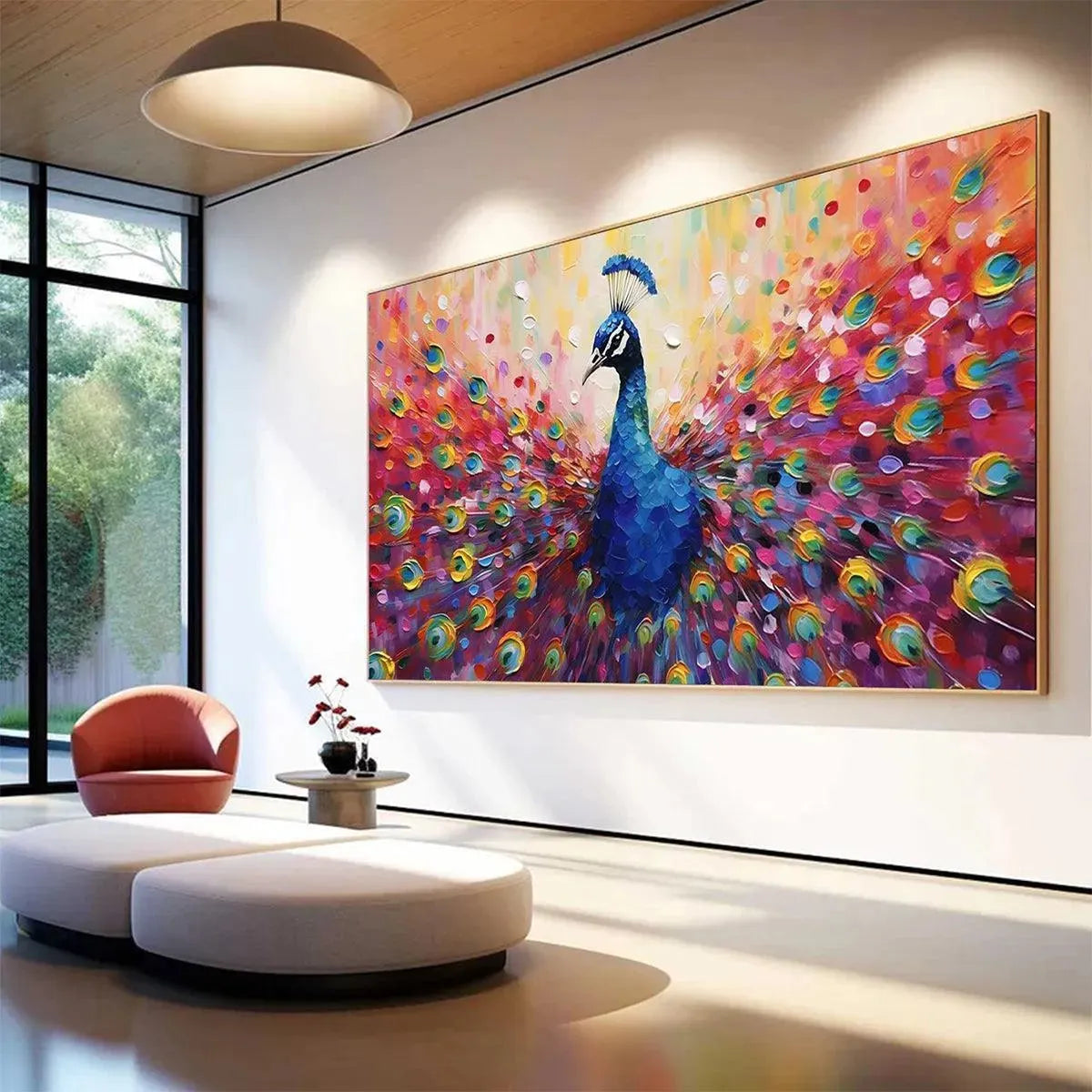 Tree Oil Painting with Bird Wall Art – Majestic Peacock