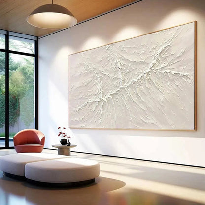 White Sands hand-painted white and soft beige textured coastal abstract painting rolled canvas option