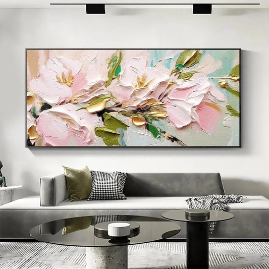 Golden Blush – Floral Impasto Painting, view 2