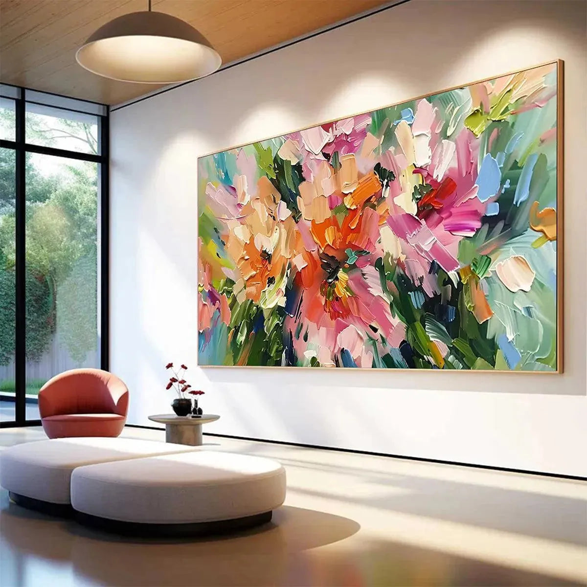 Orange and Pink Floral Impasto Painting – Blushing Blooms