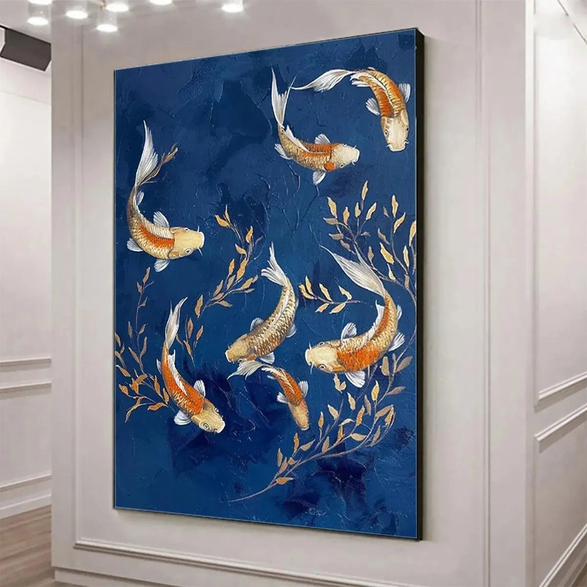 Blue and Gold Koi Fish Oil Painting – Golden Koi