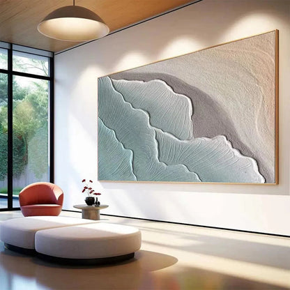 Emerald Waves hand-painted teal and emerald green textured coastal abstract painting shown with white frame
