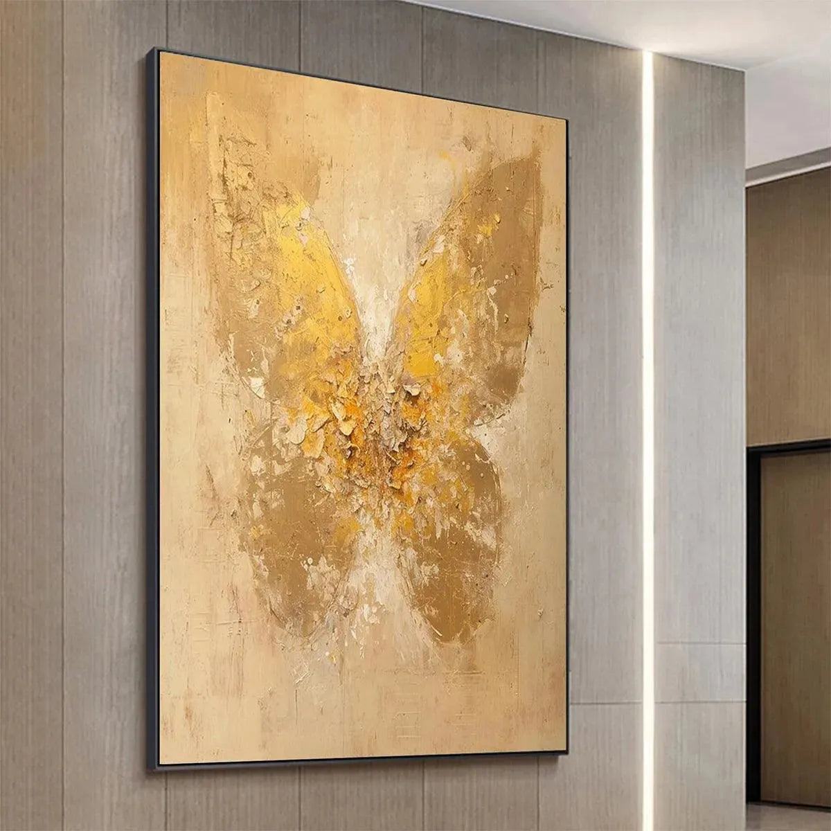 Gold and Beige Butterfly Textured Oil Painting – Golden Wings