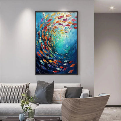 Colorful Animal Oil Painting – Whirlpool Of Fish