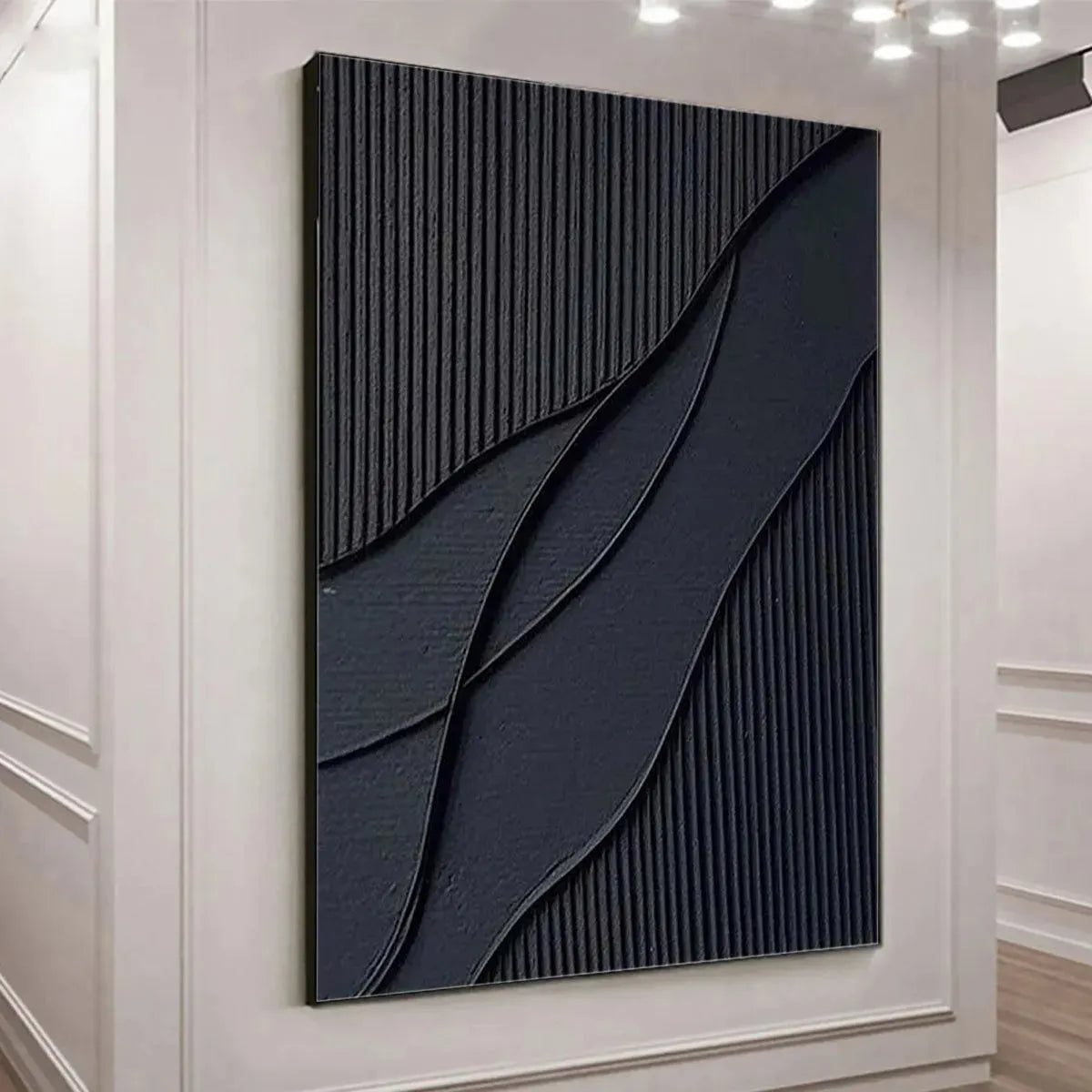 Black Textured Waves – Wabi-Sabi Seascape Oil Painting, view 3
