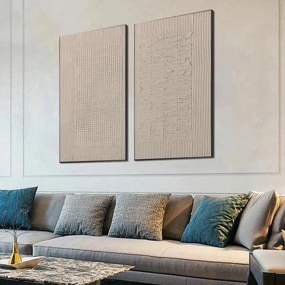 Beige Wabi-Sabi Abstract Textured Oil Painting – Textured Grid Duo