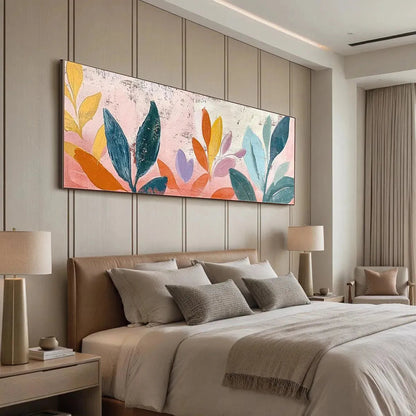 Hand-Painted Floral Wall Art – Pastel Botanical Panoramic