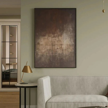 Brown Wabi-Sabi Abstract Textured Oil Painting – Dark Brown Textured Abstract
