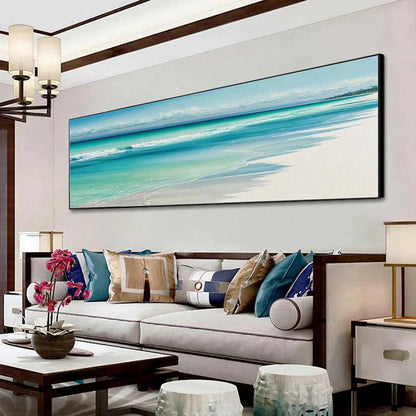 Turquoise Dream hand-painted turquoise and ivory textured seascape painting rolled canvas option