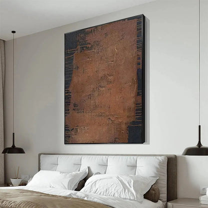 Brown Wabi-Sabi Abstract Textured Oil Painting – Rustic Texture